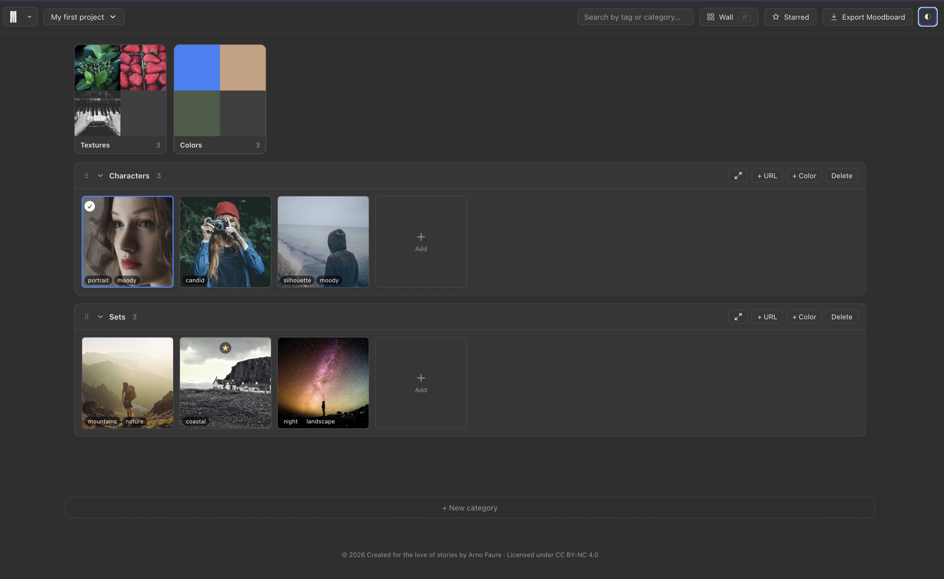 Moodboard app screenshot