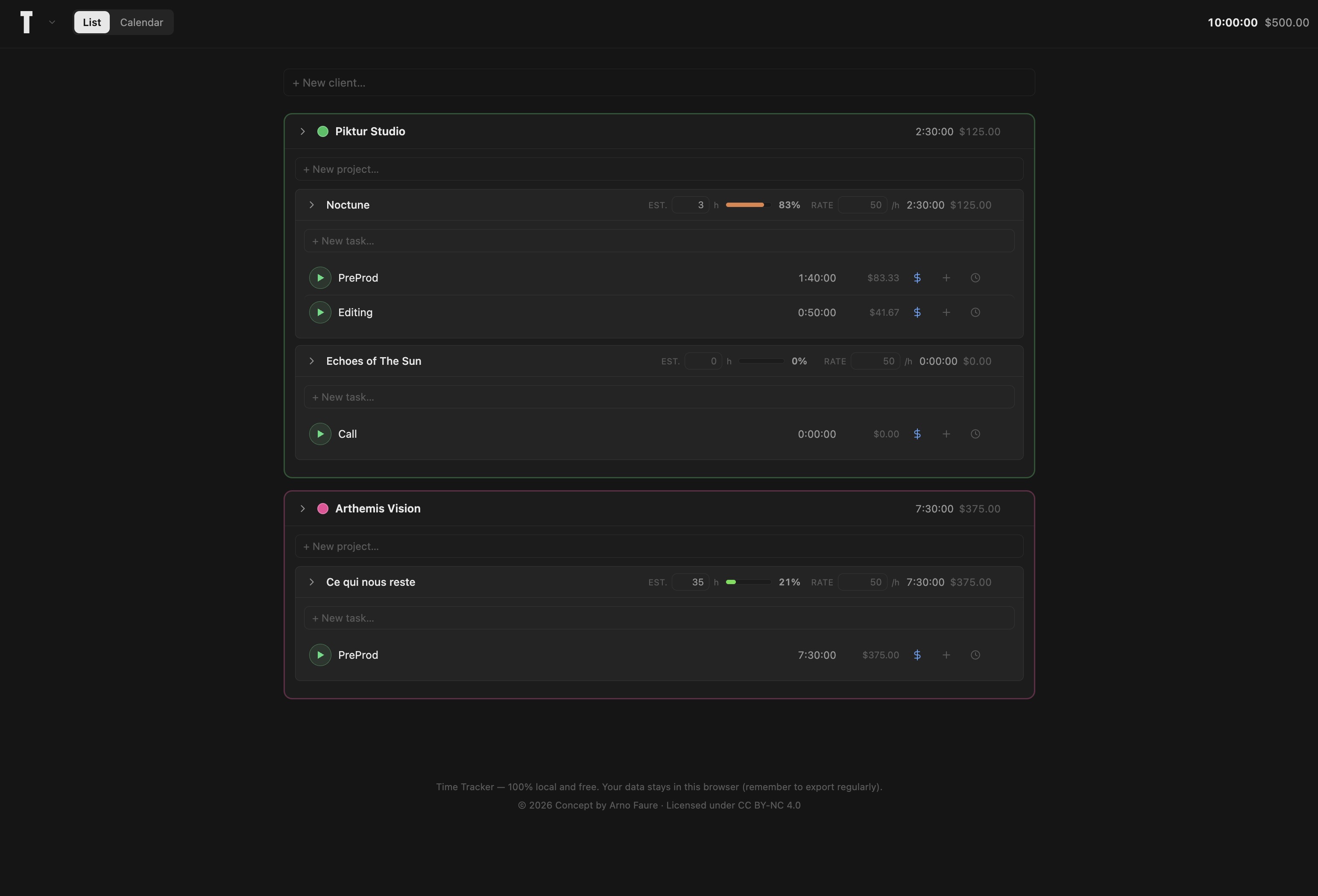 Time Tracker app screenshot